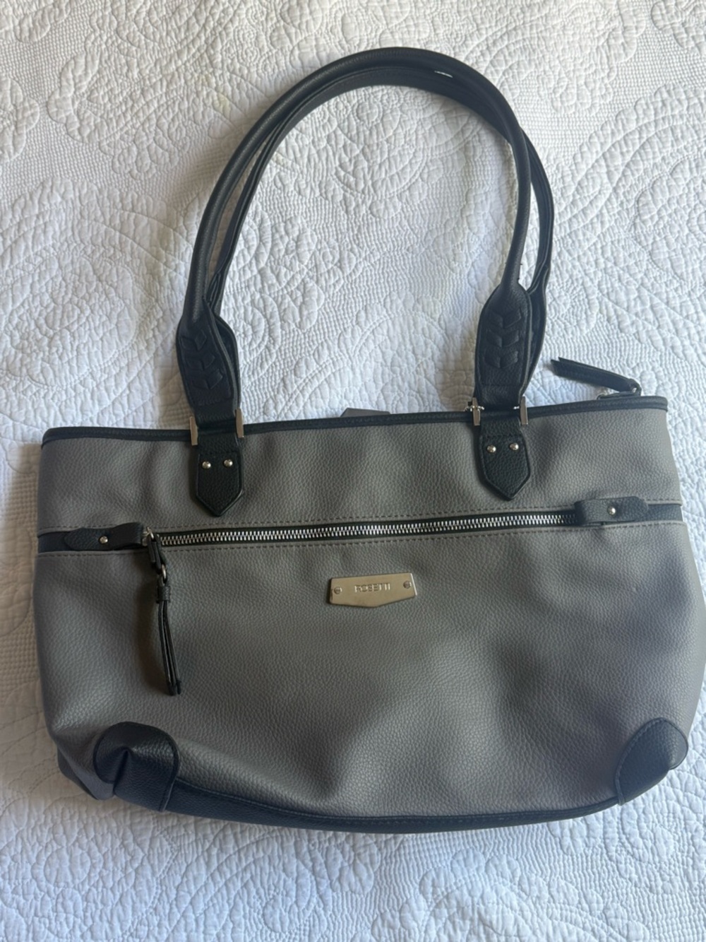 Rosetti Gray Pebbled Tote with Gold Accent Plate
